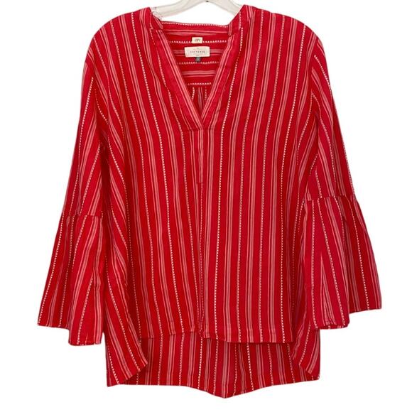 Ann Taylor Loft The‎ Softened Shirt Red White Striped Bell Sleeve Tunic Top - M - Picture 1 of 12